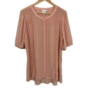 Junarose Penningtons Sheer Blouse Sz 14 XL Light Pink Short Sleeve Button Up NWT